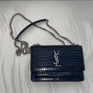 Saint Laurent Sunset Crossbody Bag Crocodile Embossed Leather Medium